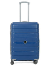 Load image into Gallery viewer, Teakwood Leather Unisex Blue Textured Hard-Sided Medium Trolley Bag
