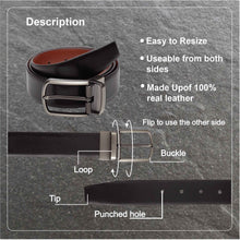 Load image into Gallery viewer, Teakwood Men Genuine Leather Black & Tan Solid Reversible Belt