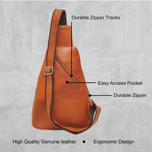 Load image into Gallery viewer, Teakwood Genuine Leather Cross Body Sling Messenger Bag || Lightweight Backpack Chest Shoulder Bags for Travelling, Hiking, Cycling (Tan)