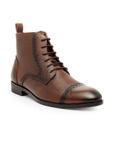 Load image into Gallery viewer, Men Brown Solid Leather Round Toe Mid-Top Flat Boots