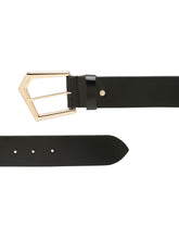 Load image into Gallery viewer, Women Black Solid Gold-Toned Buckle Genuine Leather Belt (One Size)