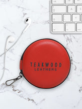 Load image into Gallery viewer, Unisex Red Solid Leather Zipper Headphone Case- Clearance sale