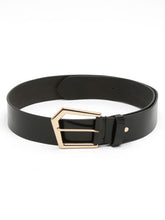 Load image into Gallery viewer, Women Black Solid Gold-Toned Buckle Genuine Leather Belt (One Size)