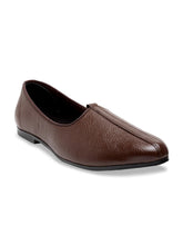 Load image into Gallery viewer, Men Brown Solid Leather Round Toe Mojaris