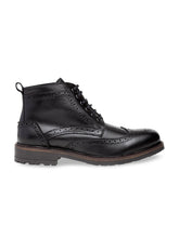 Load image into Gallery viewer, Men Black Solid Leather Round Toe Mid-Top Flat Boots