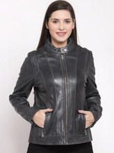Load image into Gallery viewer, Teakwood Genuine Leathers Women`s Jacket (Grey)