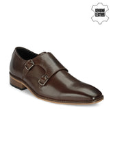 Load image into Gallery viewer, Teakwood Men Brown Solid Genuine Leather Formal Broguing Monks