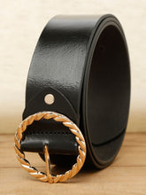 Load image into Gallery viewer, Women Black Solid Gold-Toned Buckle Genuine Leather Belt (One Size)
