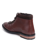 Load image into Gallery viewer, Men Brown Solid Leather Mid-Top Flat Boots