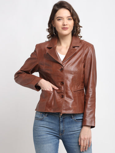 Teakwood Genuine Brown Leathers Women`s Jacket
