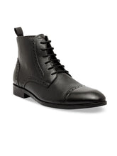 Load image into Gallery viewer, Men Black Solid Leather Round Toe Mid-Top Flat Boots