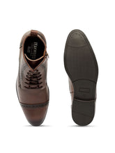 Load image into Gallery viewer, Men Brown Solid Leather Round Toe Mid-Top Flat Boots