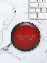 Load image into Gallery viewer, Unisex Red Solid Leather Zipper Headphone Case- Clearance sale