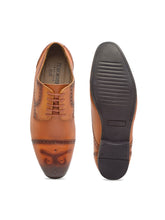 Load image into Gallery viewer, Teakwood Men Genuine Leather Formal Solid Tan Derby Shoes