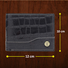 Load image into Gallery viewer, Teakwood Unisex Genuine Leather Black Bi Fold RFID Solid Wallet with Stitch Embroidery||Textured Black color 100% Genuine Leather Men's Wallet||Unisex Leather Bi Fold Wallet
