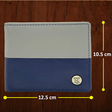Load image into Gallery viewer, Teakwood Men's Genuine Leather Blue and Grey Bi Fold RFID Solid Wallet