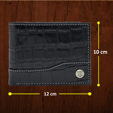 Load image into Gallery viewer, Teakwood Unisex Genuine Leather Black Bi Fold RFID Solid Wallet with Stitch Embroidery||Textured Black color 100% Genuine Leather Men's Wallet||Unisex Leather Bi Fold Wallet
