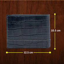 Load image into Gallery viewer, Teakwood Unisex Genuine Leather Blue Bi Fold RFID Solid Wallet with stitch embroidery