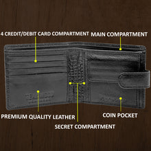 Load image into Gallery viewer, Teakwood Unisex Genuine Leather Black Bi Fold RFID Solid Wallet