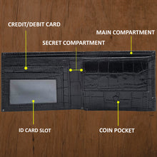 Load image into Gallery viewer, Teakwood Unisex Genuine Leather Black Bi Fold RFID Solid Wallet with Stitch Embroidery||Textured Black color 100% Genuine Leather Men's Wallet||Unisex Leather Bi Fold Wallet