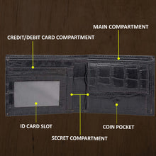 Load image into Gallery viewer, Teakwood Unisex Genuine Leather Black Bi Fold RFID Solid Wallet with Stitch Embroidery||Textured Black color 100% Genuine Leather Men's Wallet||Unisex Leather Bi Fold Wallet