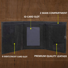 Load image into Gallery viewer, Teakwood Genuine Leather Black Colour Tri-Fold Wallet