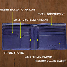 Load image into Gallery viewer, Teakwood Genuine Leathers Men Blue Solid Leather Two Fold Wallet