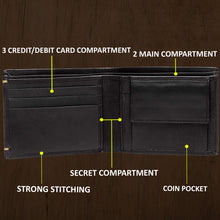 Load image into Gallery viewer, Teakwood Genuine Leather Men Black Solid Two Fold Wallet