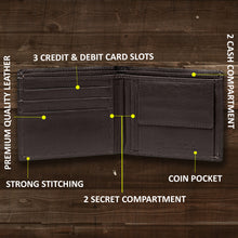 Load image into Gallery viewer, Teakwood Unisex Genuine Leather Brown Bi Fold RFID Solid Wallet