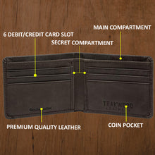 Load image into Gallery viewer, Teakwood Men Genuine Leather Chocolate Brown Bi fold wallet