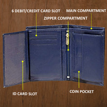 Load image into Gallery viewer, Teakwood Men Genuine Leather Bi Fold Wallet (Blue)