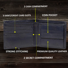 Load image into Gallery viewer, Teakwood Unisex Genuine Leather Blue Bi Fold RFID Solid Wallet