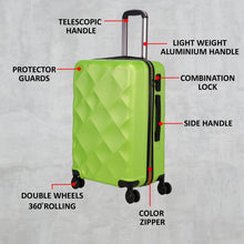 Load image into Gallery viewer, Unisex Green Textured Hard-Sided Medium Trolley Suitcase