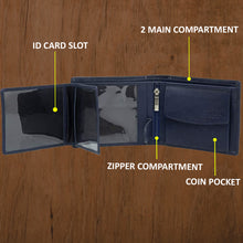 Load image into Gallery viewer, Teakwood Men Genuine Leather Blue Bi fold wallets
