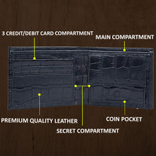 Load image into Gallery viewer, Teakwood Unisex Genuine Leather Blue Bi Fold RFID Solid Wallet