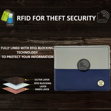 Load image into Gallery viewer, Teakwood Men's Genuine Leather Blue and Grey Bi Fold RFID Solid Wallet