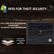 Load image into Gallery viewer, Teakwood Unisex Genuine Leather Black Bi Fold RFID Solid Wallet with Stitch Embroidery||Textured Black color 100% Genuine Leather Men's Wallet||Unisex Leather Bi Fold Wallet