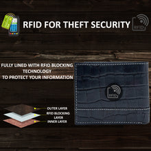 Load image into Gallery viewer, Teakwood Unisex Genuine Leather Blue Bi Fold RFID Solid Wallet with stitch embroidery