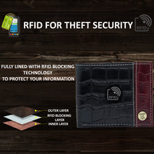 Load image into Gallery viewer, Teakwood Unisex Genuine Leather Black Bi Fold RFID Solid Wallet with Stitch Embroidery||Textured Black color 100% Genuine Leather Men's Wallet||Unisex Leather Bi Fold Wallet