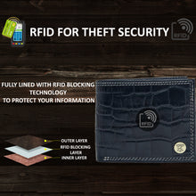 Load image into Gallery viewer, Teakwood Unisex Genuine Leather Blue Bi Fold RFID Solid Wallet