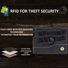 Load image into Gallery viewer, Teakwood Unisex Genuine Leather Black Bi Fold RFID Solid Wallet with Stitch Embroidery||Textured Black color 100% Genuine Leather Men's Wallet||Unisex Leather Bi Fold Wallet