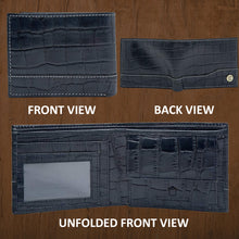 Load image into Gallery viewer, Teakwood Unisex Genuine Leather Blue Bi Fold RFID Solid Wallet with stitch embroidery