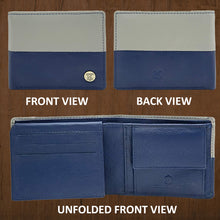 Load image into Gallery viewer, Teakwood Men's Genuine Leather Blue and Grey Bi Fold RFID Solid Wallet