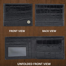 Load image into Gallery viewer, Teakwood Unisex Genuine Leather Black Bi Fold RFID Solid Wallet with Stitch Embroidery||Textured Black color 100% Genuine Leather Men's Wallet||Unisex Leather Bi Fold Wallet
