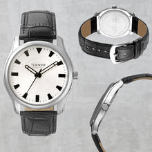 Load image into Gallery viewer, Teakwood leather Silver Men Analog Watch