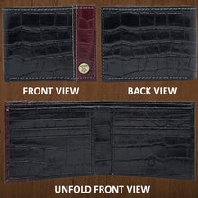 Load image into Gallery viewer, Teakwood Unisex Genuine Leather Black Bi Fold RFID Solid Wallet with Stitch Embroidery||Textured Black color 100% Genuine Leather Men's Wallet||Unisex Leather Bi Fold Wallet