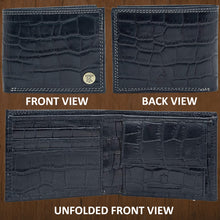Load image into Gallery viewer, Teakwood Unisex Genuine Leather Blue Bi Fold RFID Solid Wallet