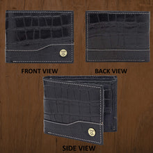 Load image into Gallery viewer, Teakwood Unisex Genuine Leather Black Bi Fold RFID Solid Wallet with Stitch Embroidery||Textured Black color 100% Genuine Leather Men's Wallet||Unisex Leather Bi Fold Wallet