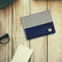 Load image into Gallery viewer, Teakwood Men's Genuine Leather Blue and Grey Bi Fold RFID Solid Wallet