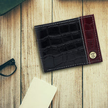 Load image into Gallery viewer, Teakwood Unisex Genuine Leather Black Bi Fold RFID Solid Wallet with Stitch Embroidery||Textured Black color 100% Genuine Leather Men's Wallet||Unisex Leather Bi Fold Wallet